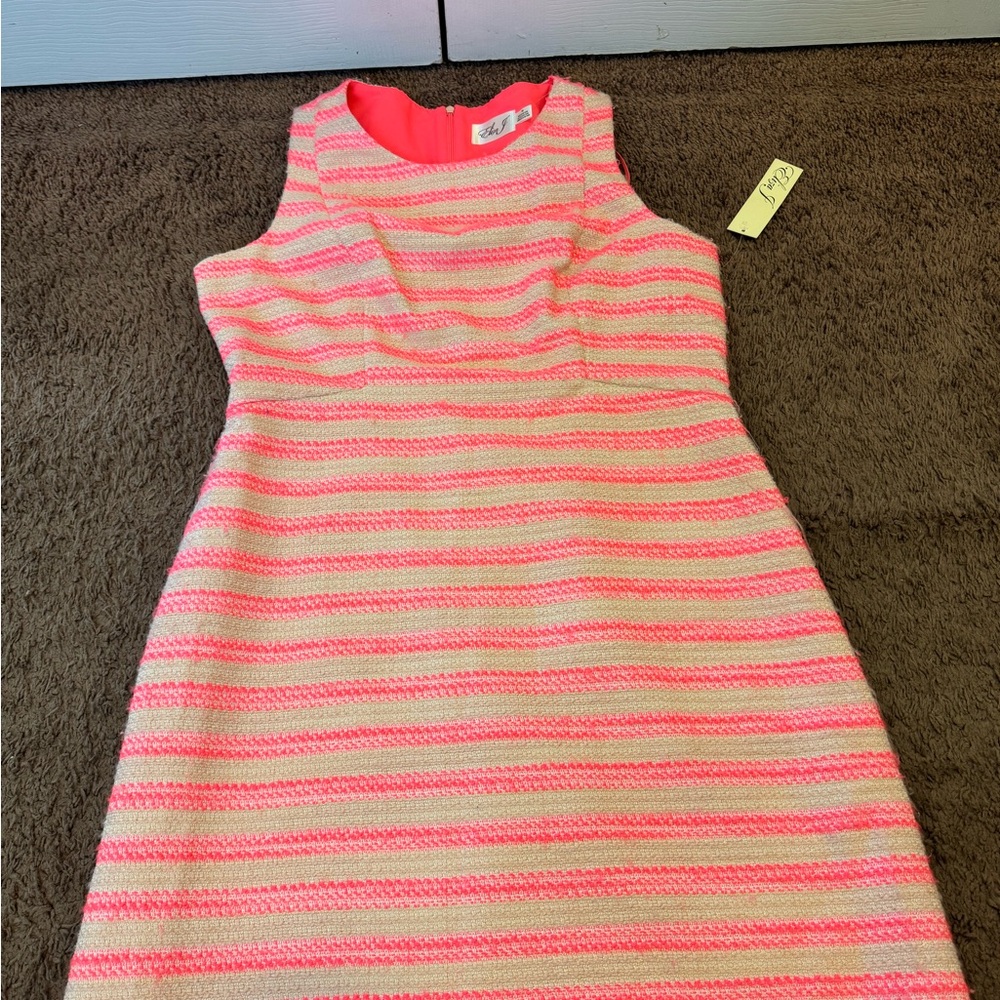 Eliza J Neon Pink Tweed Sheath Dress Barbiecore Sleeveless 12 14 L NEW $138 - Picture 2 of 12